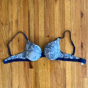 Blue printed push up bra 34B